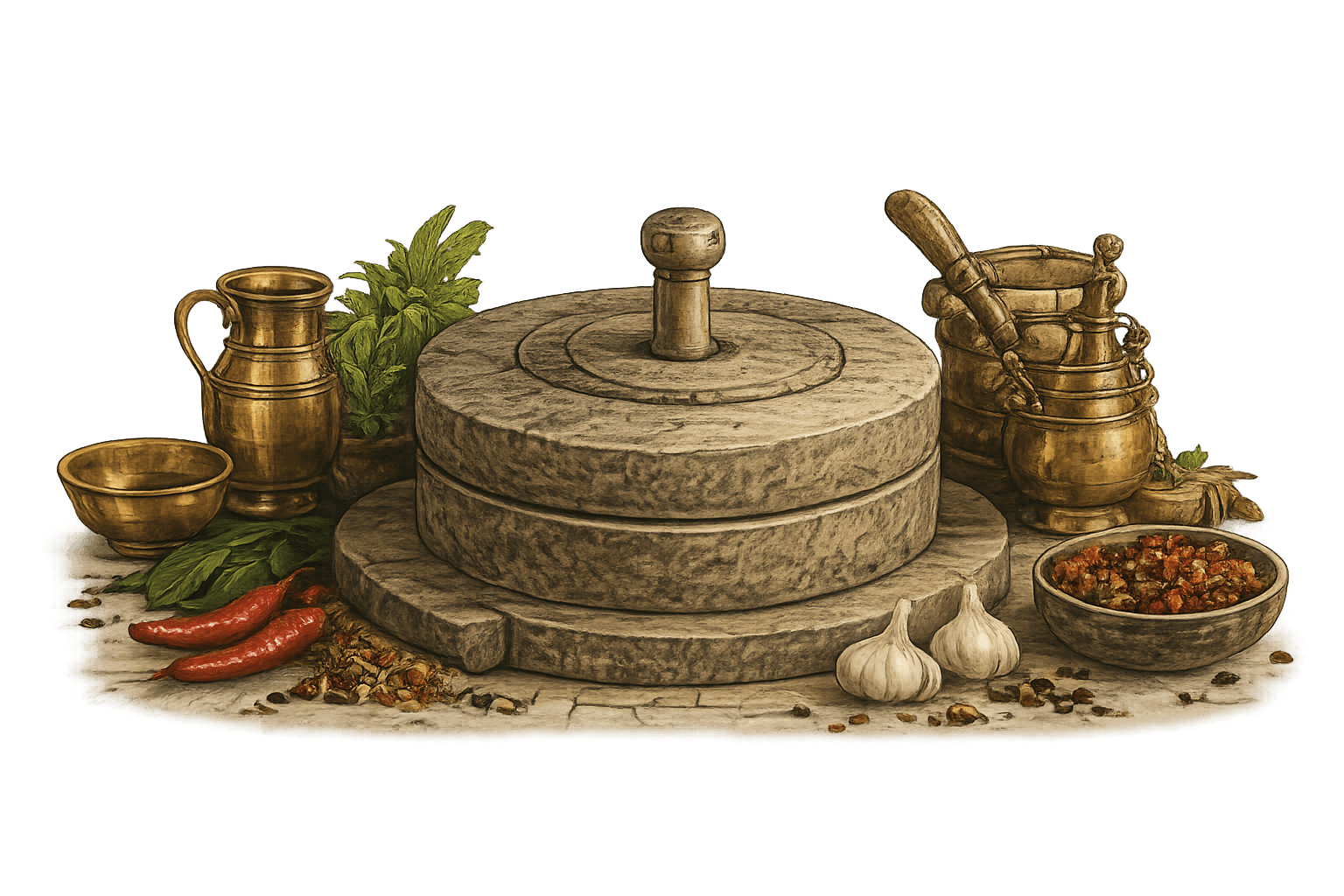Traditional Andhra stone grinder with spices