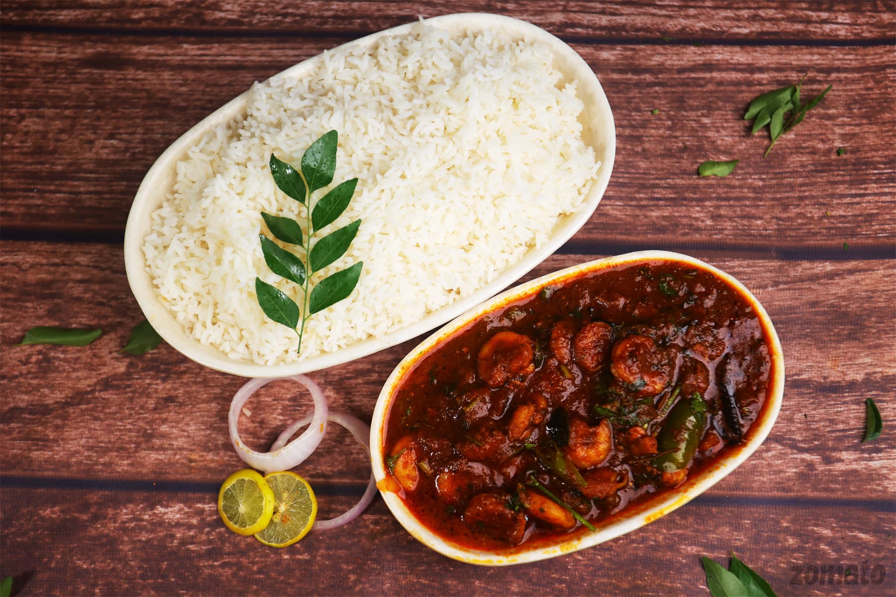 White Rice With Prawns Curry
